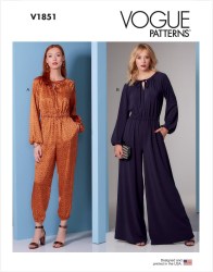 1851 Vogue Easy Loose Elastic Waist  Long Sleeve Leg Widths  Tied Jumpsuit Pattern 4-22 New